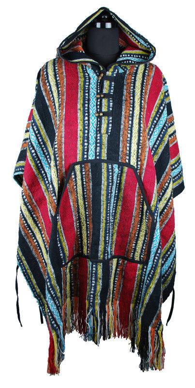 Poncho Brushed Cotton with Tassles Red Black