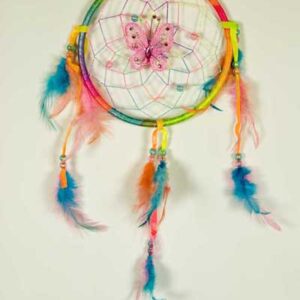 Rainbow Coloured Dream Catcher with Feathers One Circle