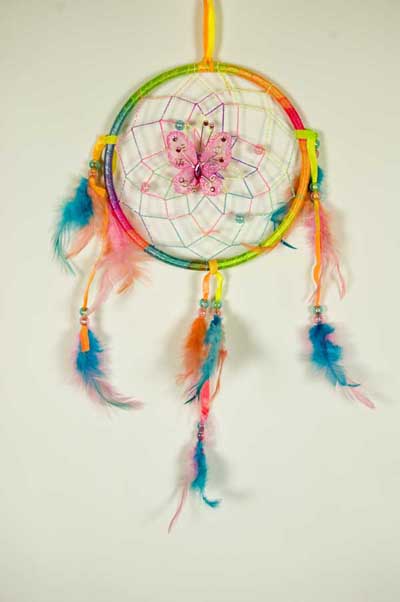 Rainbow Coloured Dream Catcher with Feathers One Circle
