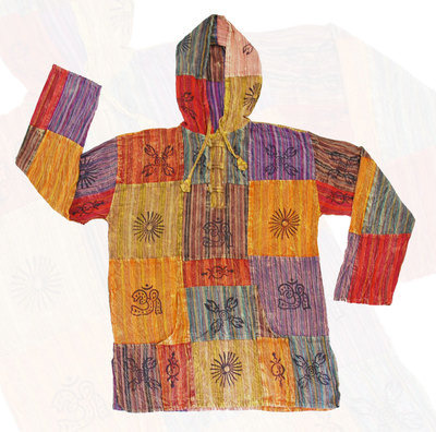 Patchwork Hoody Top Multi Coloured Red Yellow Purple Blue Red