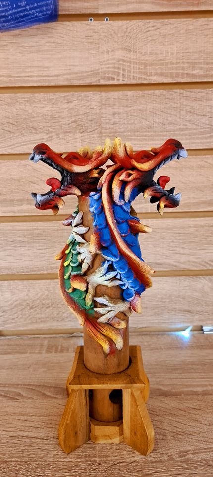 Colourful Dragon Incense Ashcatcher Double Red Green Blue