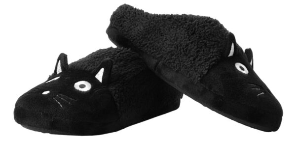 TUK-Slippers-Black-Fuzzy-Fur-Kitty-Small