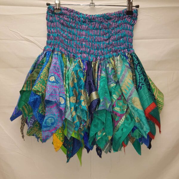 Layered Recycled Sari Skirt Blue